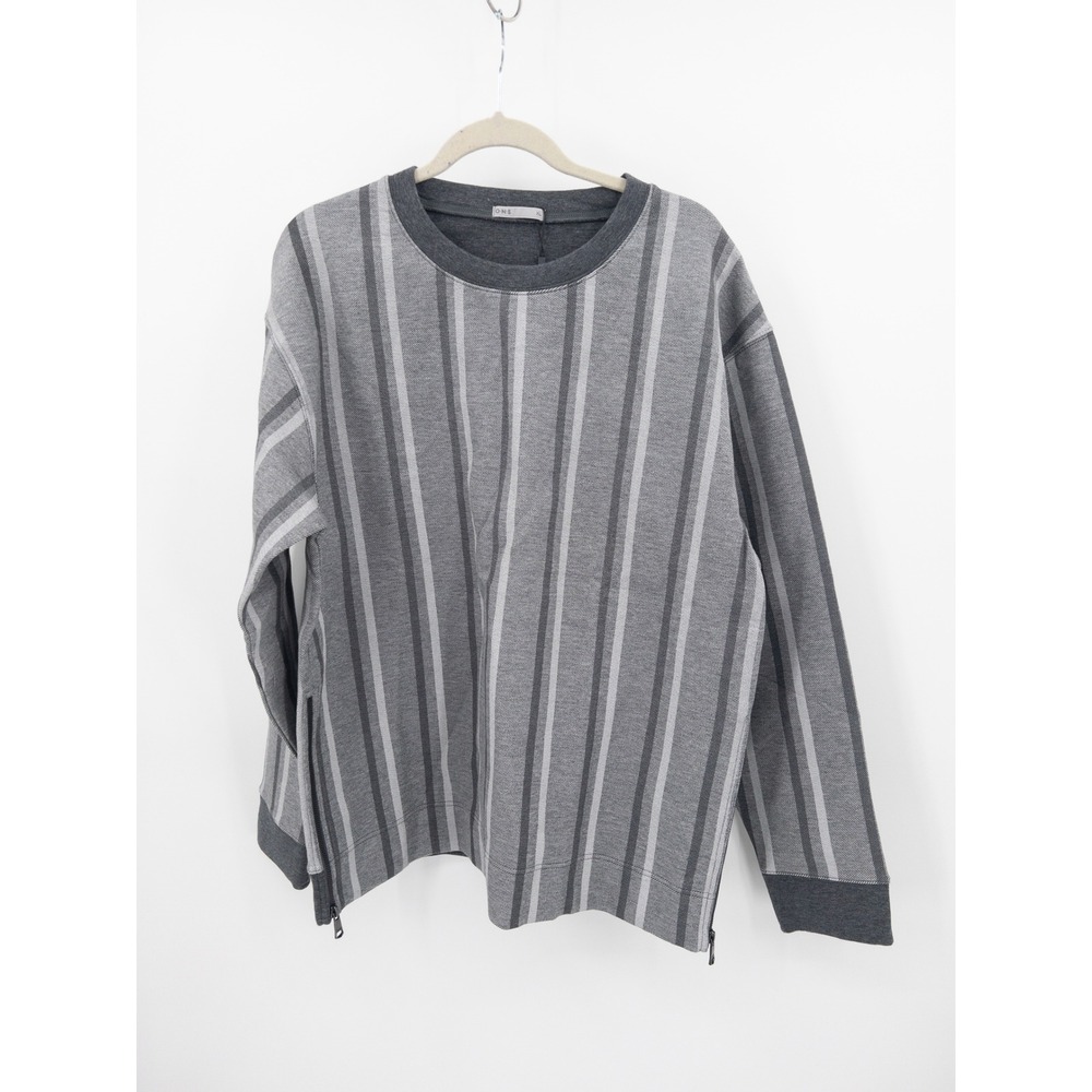 ONS Angelo Crew Sweatshirt Minimalist Scandi Grey H Stripe Side Zip XL NWT